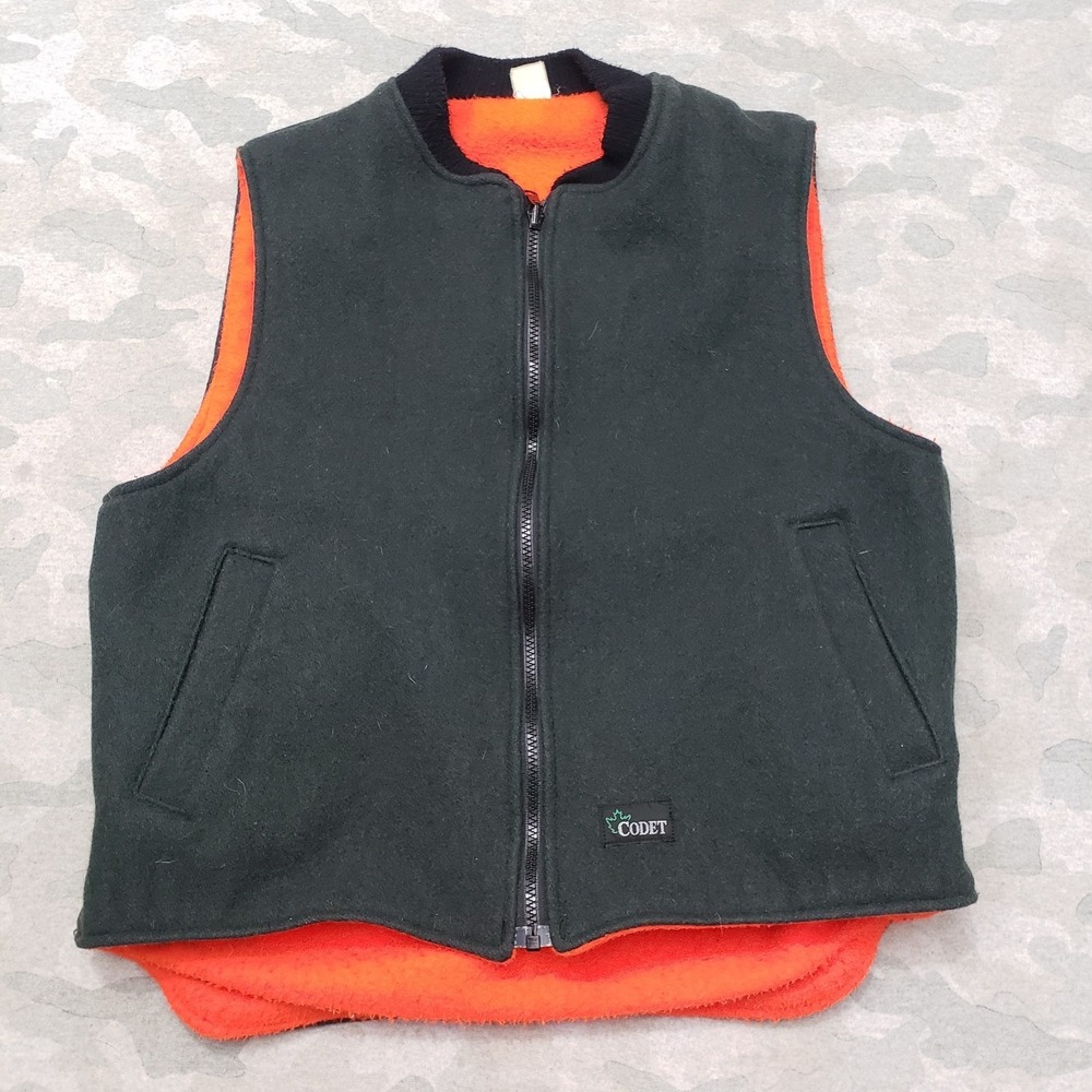 VTG Codet Reversible Wool Vest Mens Medium Green Full Zip Hunting Outdoors